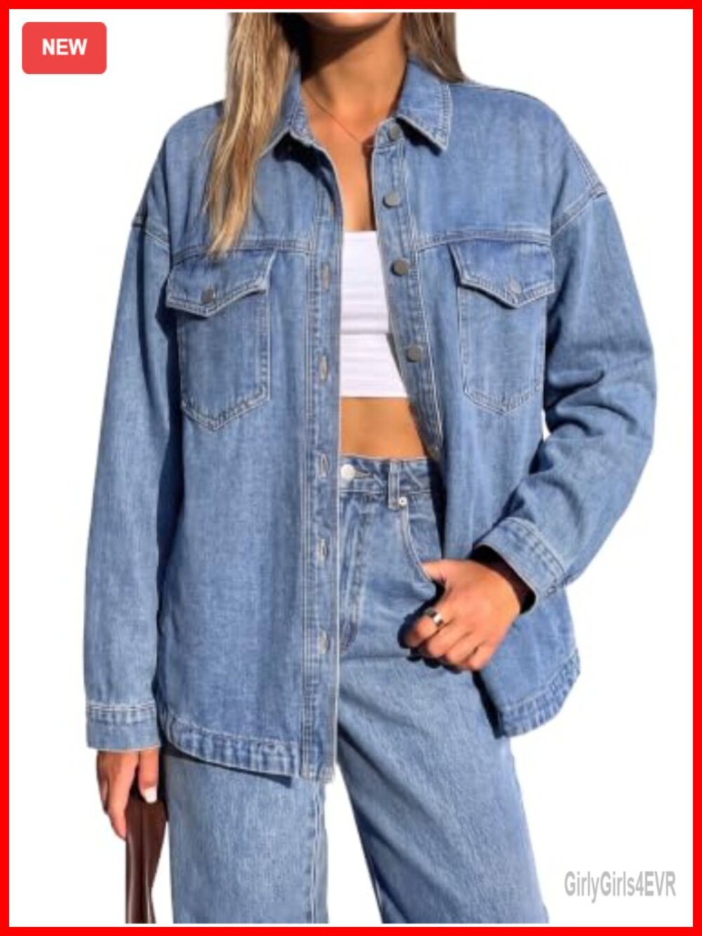 Oversized Button Down Long Sleeve Denim Jacket Shacket
